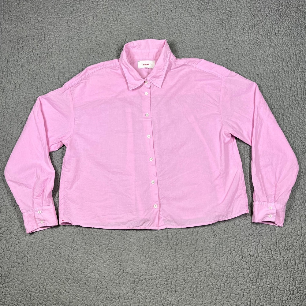 Xirena Button Down Womens S Beau Cotton Long Sleeve Oversized Pink Preppy